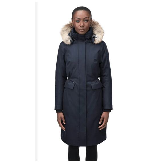 QUARTZ CO Sz S Small Navy Fogo Coyote Fur Hood Down Coat Jacket - Picture 1 of 16